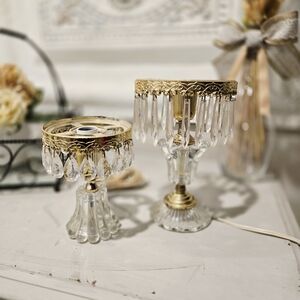 Vintage Michelotti Boudoir Parlor Lamp With Prisms No Shades - Pair